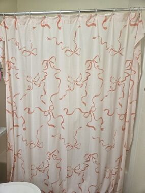 Urban Outfitters Pink Ribbon Print Shower Curtain